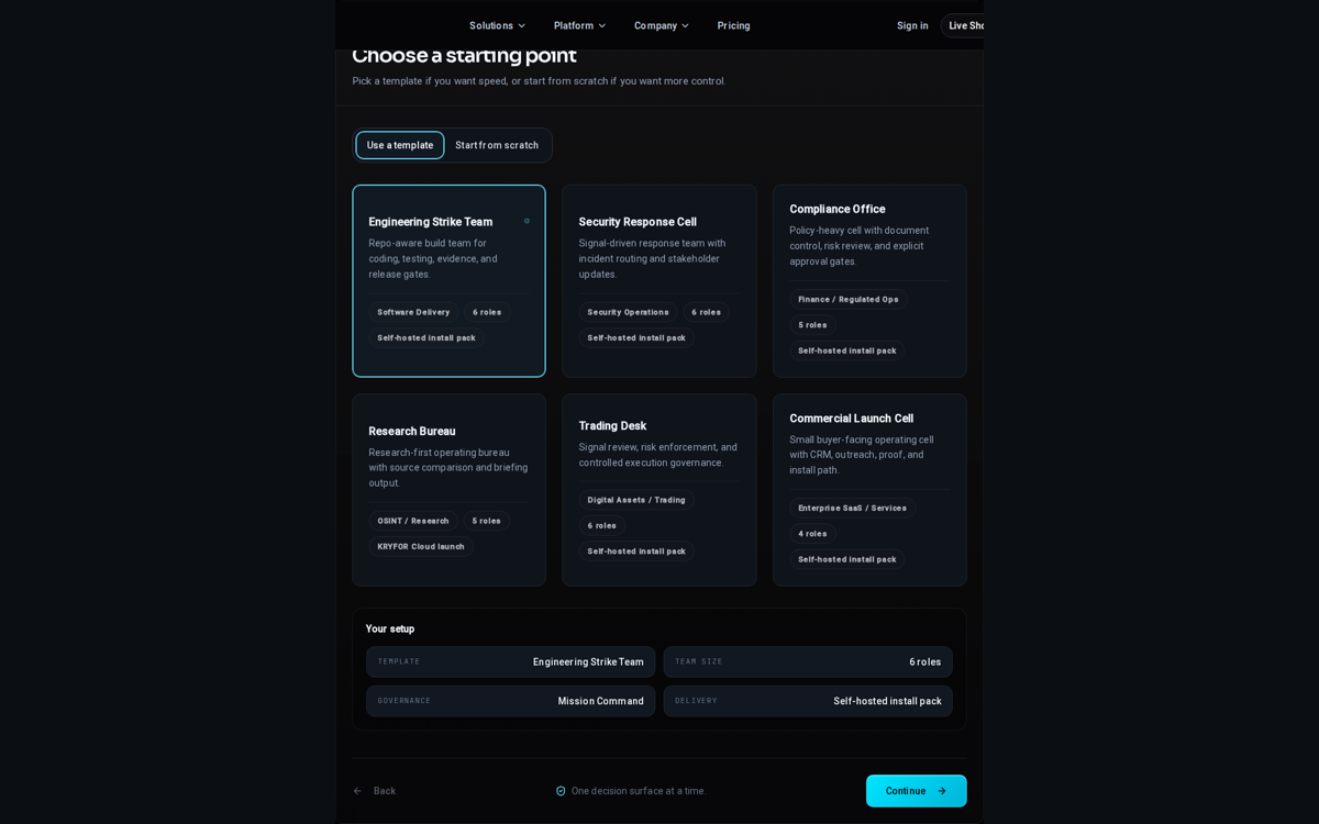 Governance proof from the Start Setup wizard